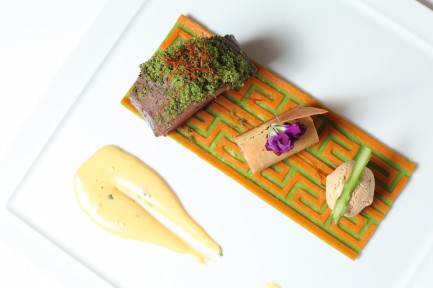Beef Fillet with Aromatic Herbs and Mashed of Sweet Peas and Carrots Emanuel Mocanu